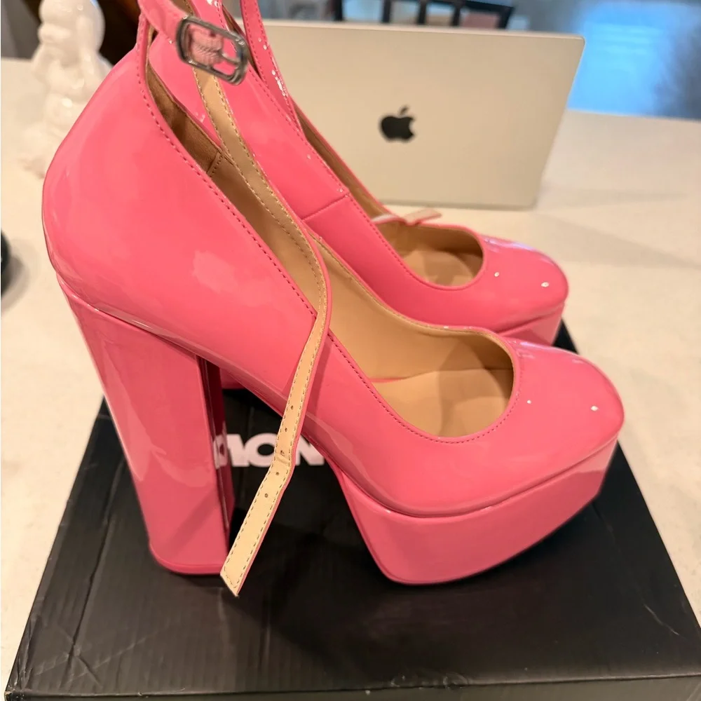 Fashion Nova Hot Pink Patent Ankle-Strap Platform Pumps
